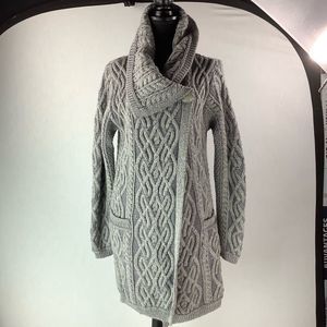 Aran Mor 100% Merino Wool Cadigan Sweater Fisherman Cable Knit
